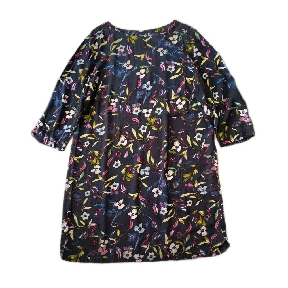 J.Jill XL Dress Boat Neck Floral Cottage Core Poplin 3/4 Sleeve Tunic Shift